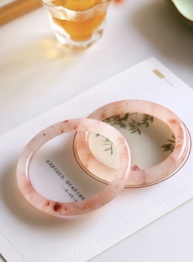 金丝玉手镯纯天然桃花酿飘花玉镯子女送老婆妈妈生日礼物藕粉