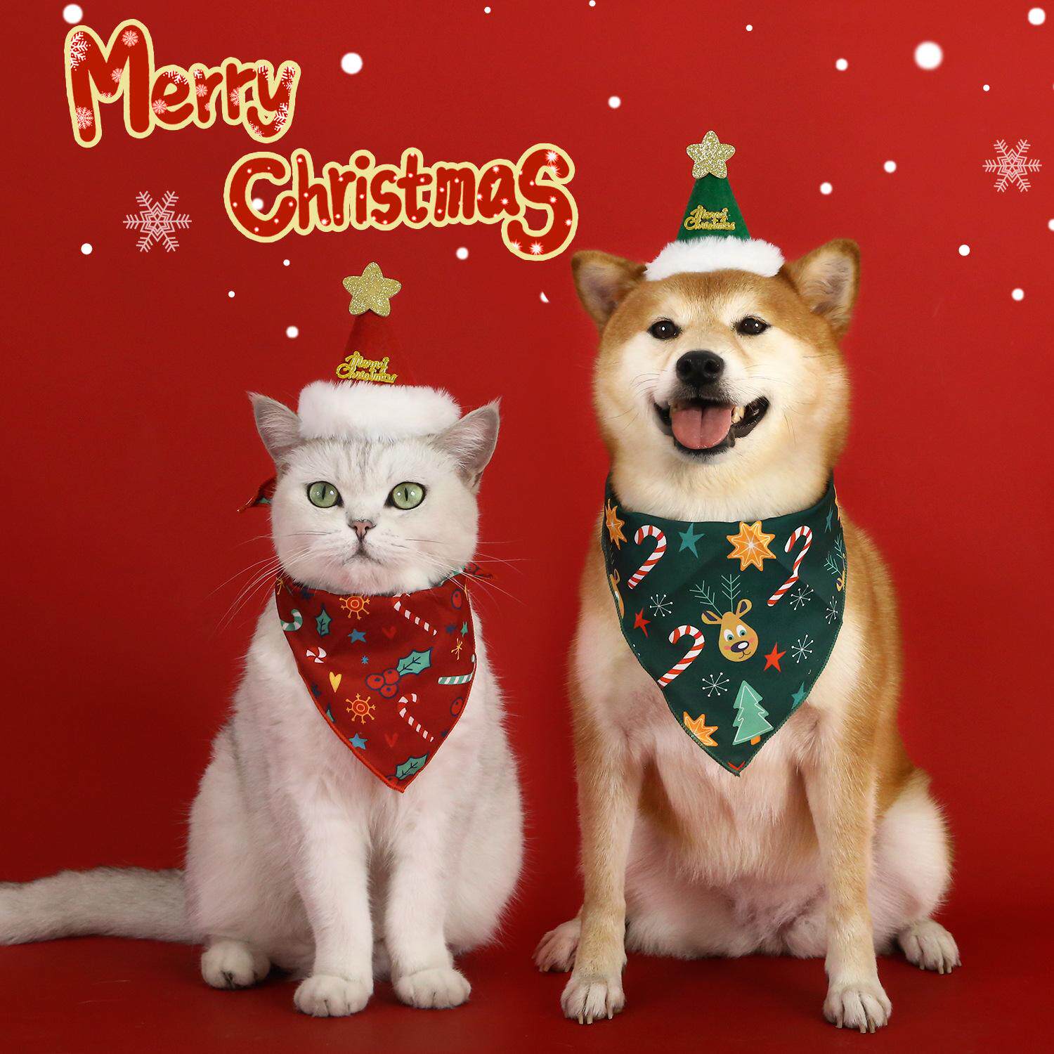 宠物猫咪狗狗口水巾小中大型犬萨摩耶边牧圣诞节围兜围脖领巾套装