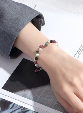 爆款招财碧玺手链纯洁珍珠水晶手串Diy手工日韩单圈爱心手饰