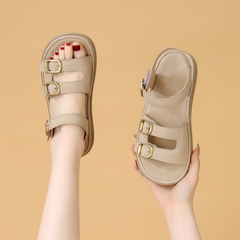 时尚平底凉鞋女款夏季2025年新款仙女风休闲皮带扣软底学生配裙子,女鞋,休闲凉鞋,淘宝优惠券,粉丝福利购,淘宝优惠卷