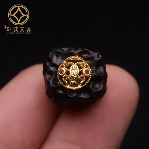 古法金配件天然沉香木镶嵌五路财神桶珠散珠珠子DIY文玩配饰配件