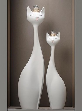 招财猫摆件一对进门玄关装饰品轻奢高档简约客厅电视柜旁竖长大号