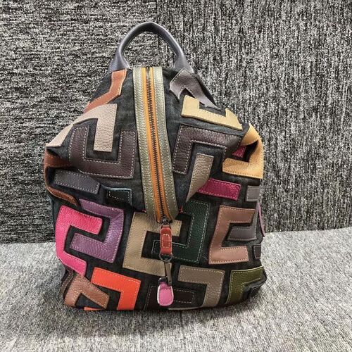 背包彩色百搭时尚女背包韩版复古风头层牛皮撞色女双肩背包纯色