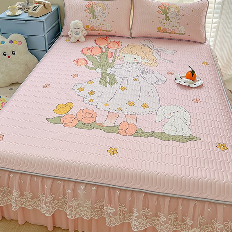 大版卡通乳胶凉席三件套床裙款z夏季天冰丝席床罩空调软席子可机