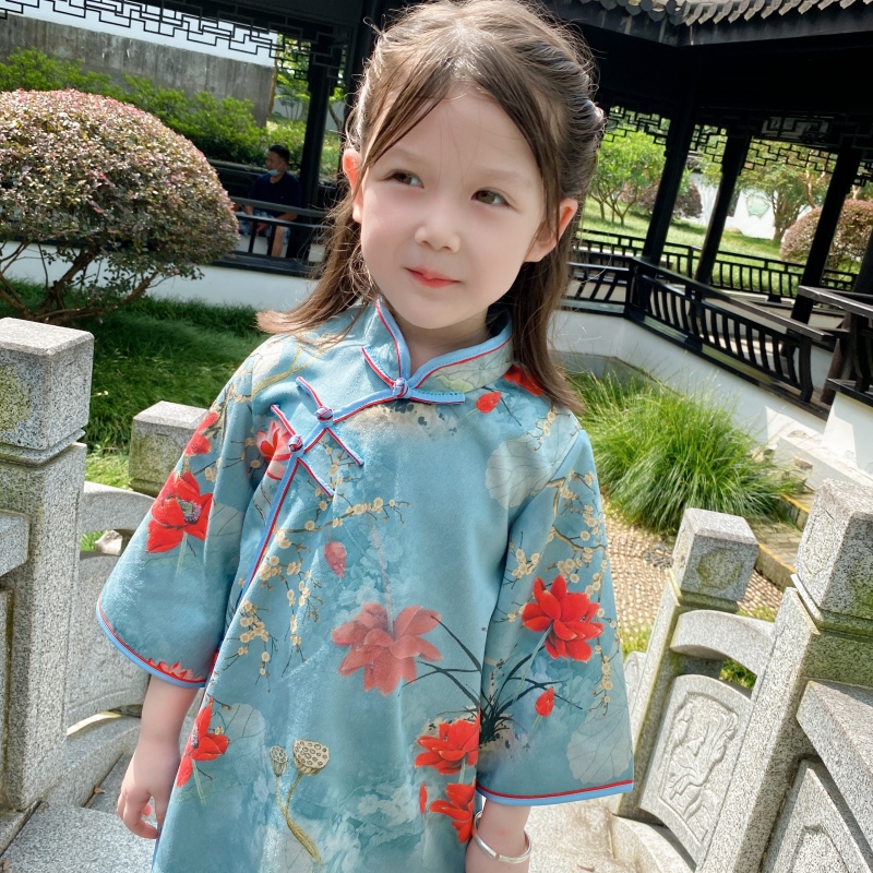 女童春秋季宽松旗袍儿童长袖中国风D连衣裙女孩中式洋气汉服公主