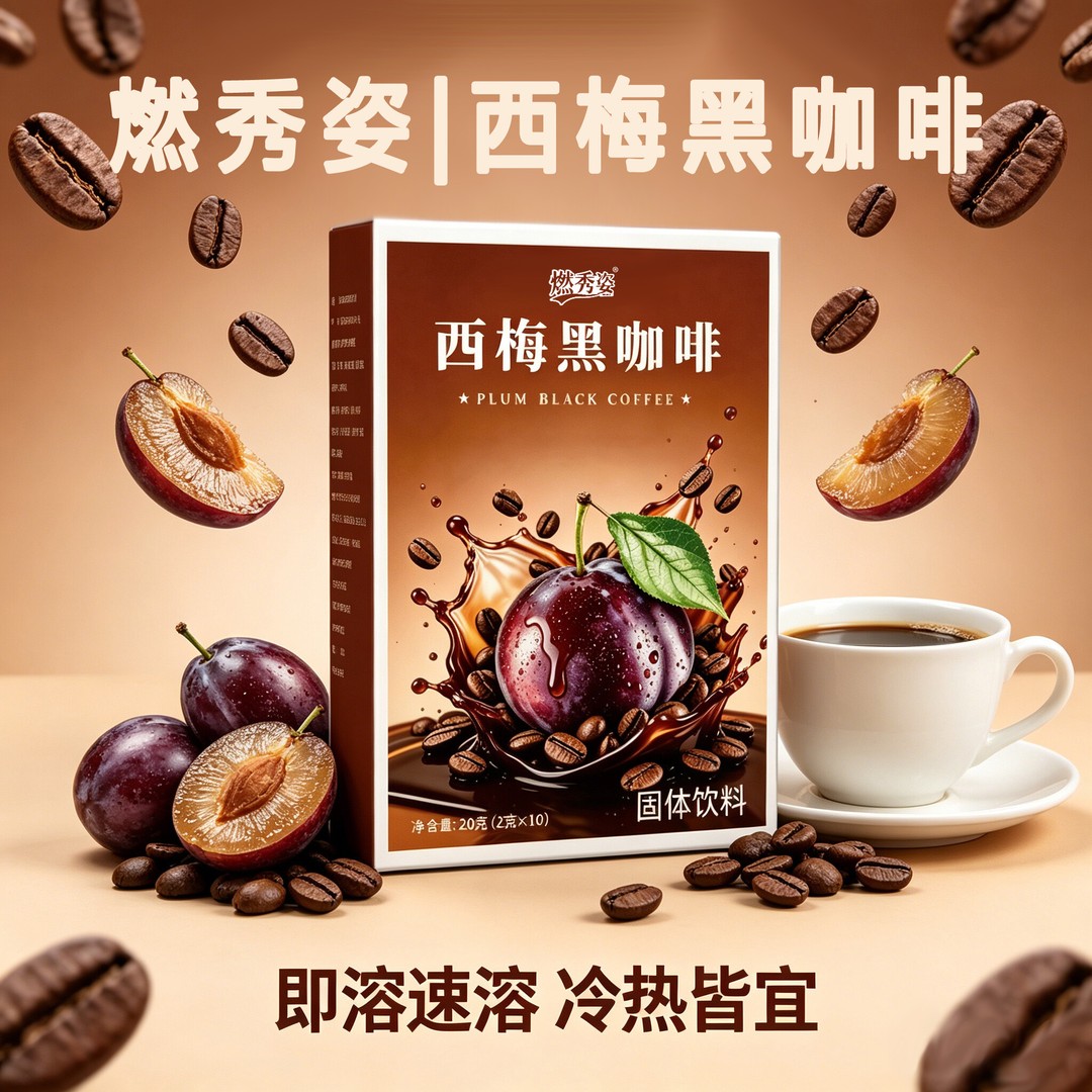 数字+5下单西梅黑咖啡冷热双泡0脂肪速溶健身饮料