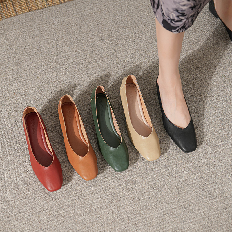 职场方头浅口软底高跟鞋真皮工作单鞋方根上班通勤教师优雅不费力
