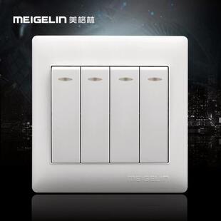 86型墙壁开关插座面板四联四位4开四开双控双联家用荧光象牙白