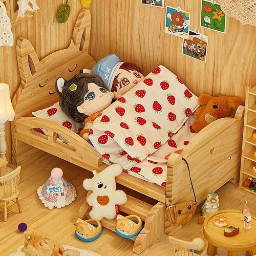 娃床20cm棉花娃娃的床家具床公主小床铺娃屋ob11过家家bjd实木床