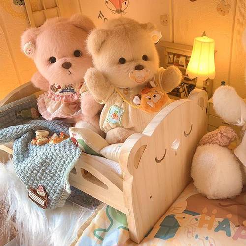 莉娜小熊娃床小床过家家20cm家具床ob11棉花娃娃的床床品套装