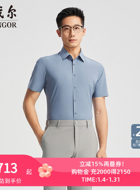 【商场同款】雅戈尔官方夏季新款商务男士灰蓝短袖衬衫YSTR110790