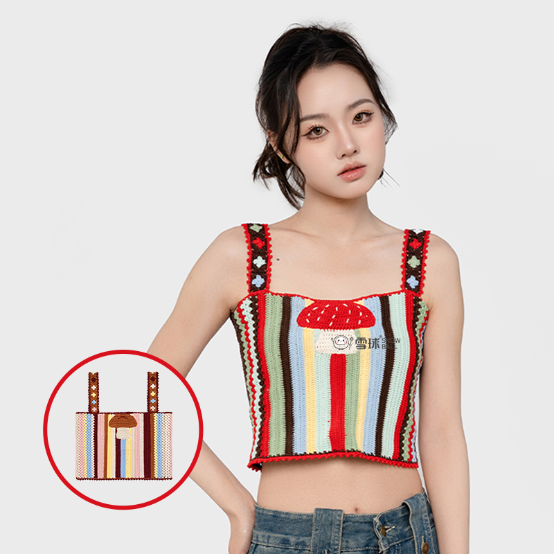 自制针织蕾丝棉蘑菇吊带夏季外穿