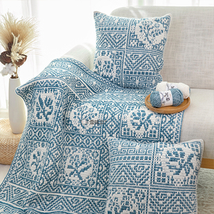 diy手工编织沁柔青花瓷马赛克毯子材料包家居钩针毛线抱枕沙发枕