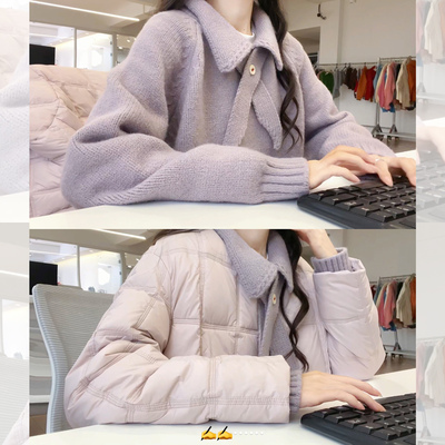 紫色翻领软糯针织衫毛衣外套女2025超火秋冬季巨好看慵懒高级上衣