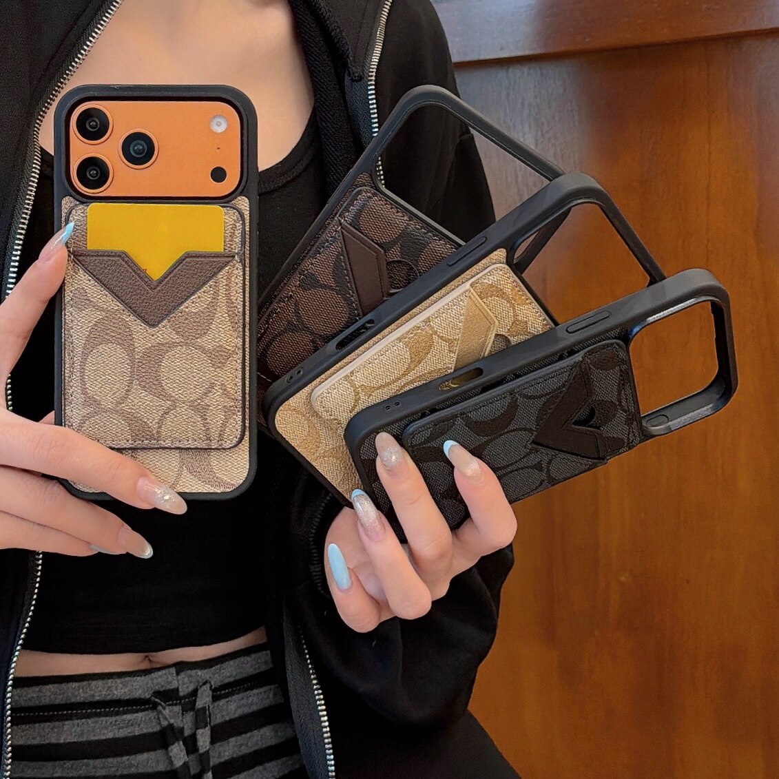 潮牌新款老花Magsafe磁吸卡包适用苹果17promax手机壳iPhone16情侣15pro皮质14全包plus防摔air软保护套奢华