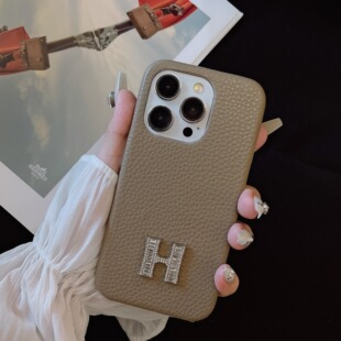 新款17air潮牌荔枝纹H水钻15适用苹果14promax手机壳iPhone13女款12pro皮质11高级感16pro保护套奢华大牌名媛