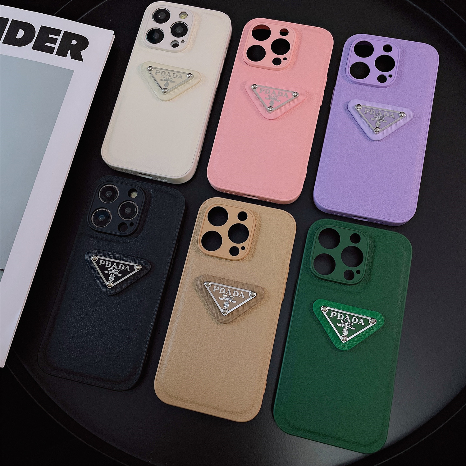 新款17air潮牌P家三角标纯色15适用苹果14promax手机壳iPhone13男女12pro全包11皮质16pro防摔保护套plus个性