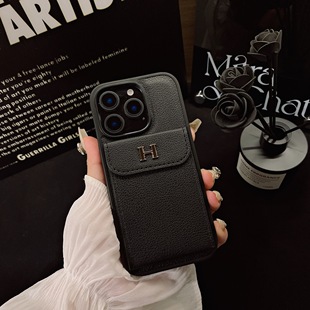 新款17air潮牌H家插卡包适用苹果16promax手机壳iPhone15情侣14pro男女13皮质12全包11防摔软保护套高档奢华
