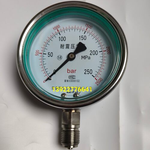 不锈钢压力表0~2500bar 耐震压力表0~250MPA G1/2