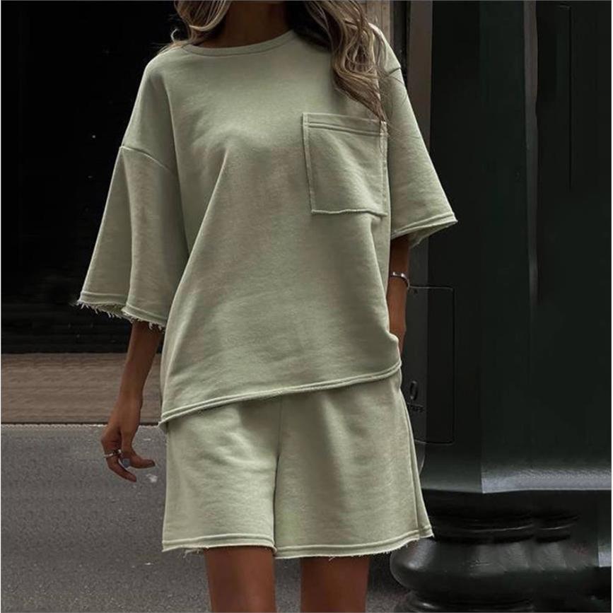 欧美时尚T恤上衣短裤休闲套装女 Tee Top Shorts Set Suit Women