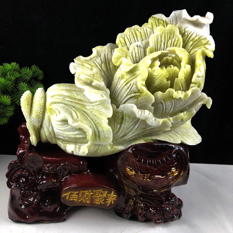 天然蓝田玉白菜岫玉玄关奇石原石开业客厅家居装饰礼品高档摆件