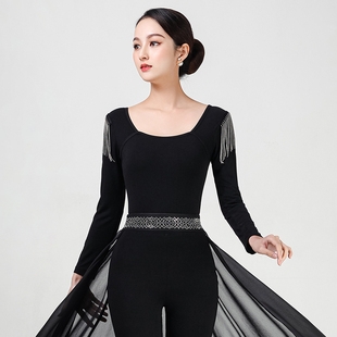 拉丁舞蹈练功服女套装修身上衣训练形体服装高端导师跳舞衣服裤子