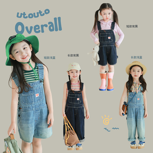 新款 utouto大耳象女童小標(biāo)牛仔背帶短褲 2024春季 女孩褲 ＆長(zhǎng)褲 子