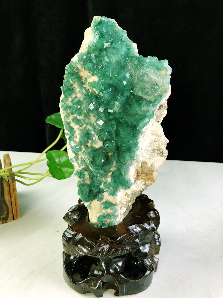 天然原石摆件绿萤石奇石收藏品客厅办公室桌面装饰博古架家居摆件