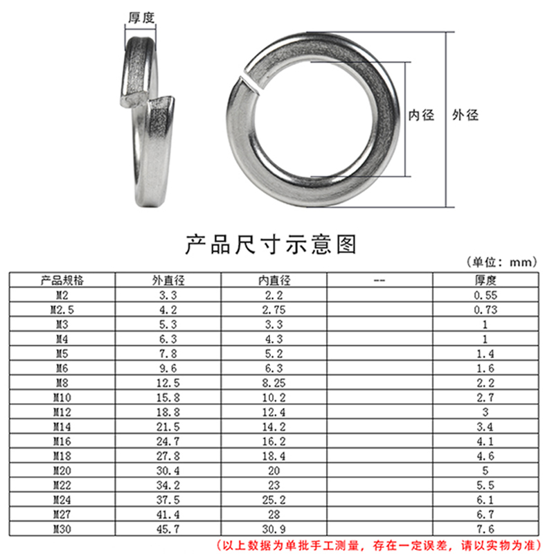 M2M3M4M5M6M8M10M12M14-M30开口垫圈304不锈钢弹垫弹簧垫圈弹垫片