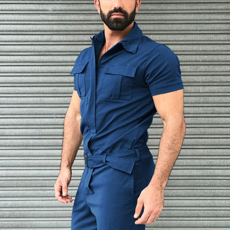 Belted Uniform Cargo Jumpsuit 欧美休闲束腰带制服工装连体裤男