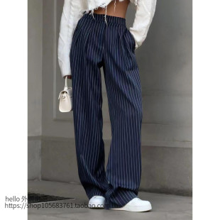 Striped 西裤 casual wide pants 欧美风条纹休闲阔脚裤 legged 时尚