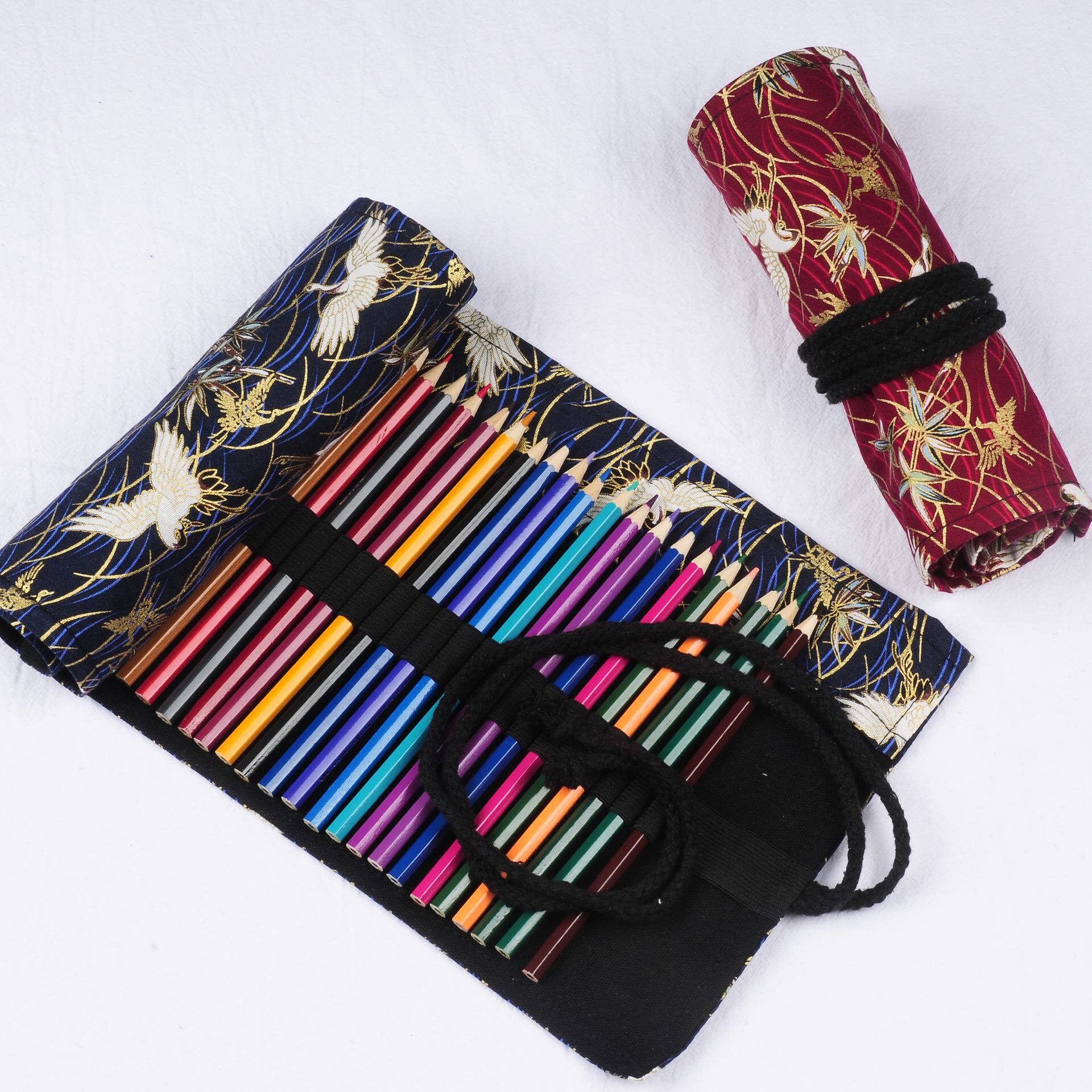 帆布笔帘笔袋定制36支48支72支素色烫金棉布大容量卷笔袋