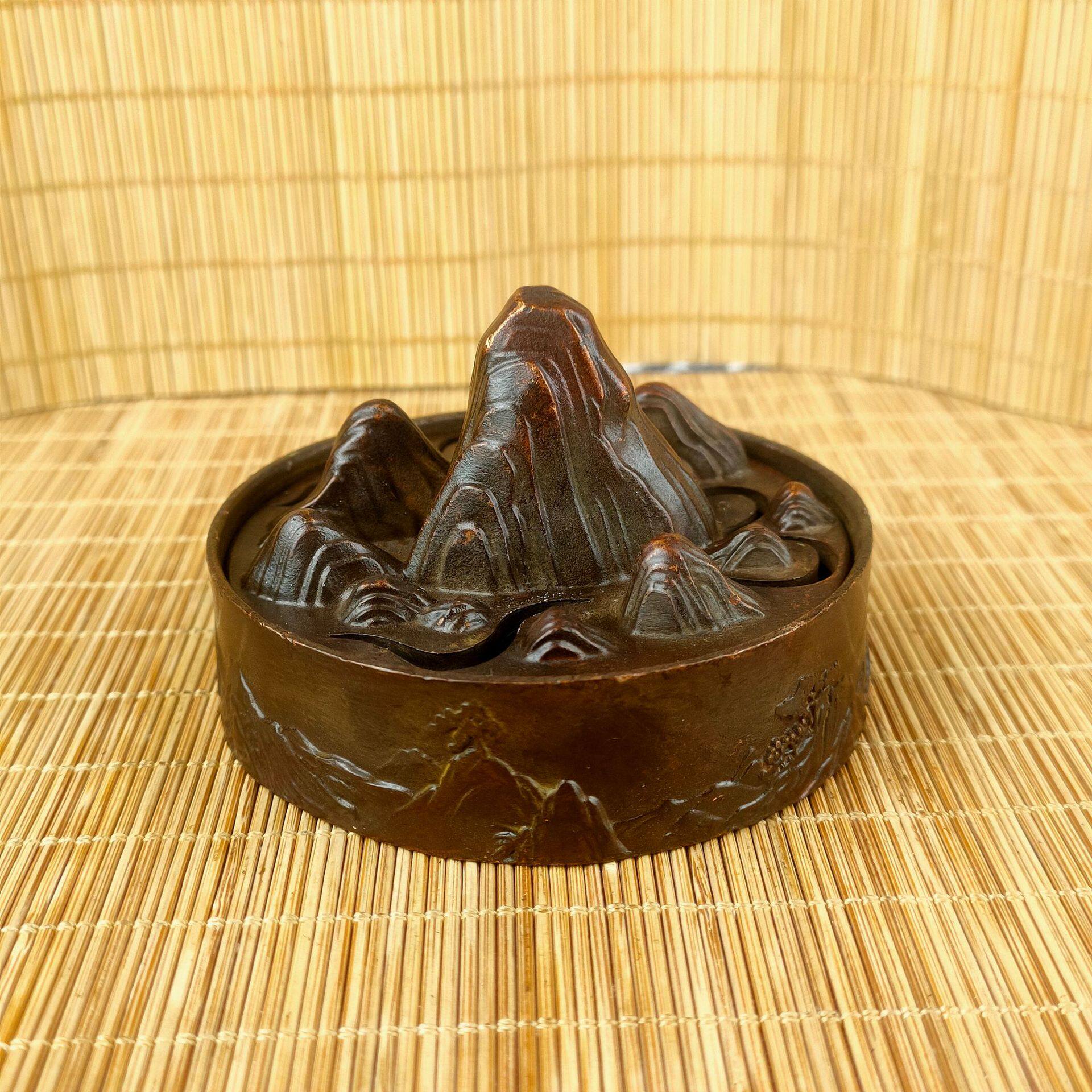 手工做旧仿古铜博山炉摆件 复古三峰香炉书房办公室香薰炉盘香炉