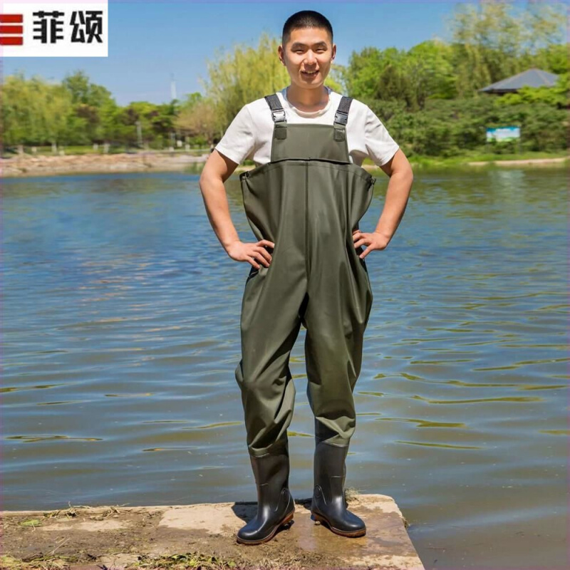 下水裤水库雨裤雨鞋防水衣服水鞋半身连体男皮叉捕抓鱼加厚下水裤