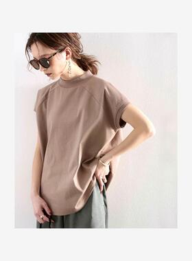 日韩系宽松大码立领短袖纯棉T恤女士22新款夏季纯色单穿打底上衣