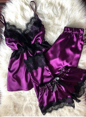 Schleifenset Pyjama Sommerkleidung Damenv 领蕾丝蝴蝶结睡衣