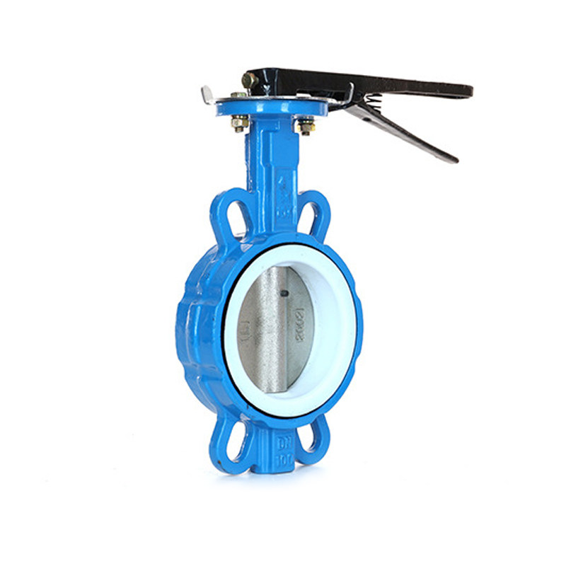 现货手柄四氟蝶阀D71F-16Q手动对夹式衬氟304不锈钢阀板国标热水