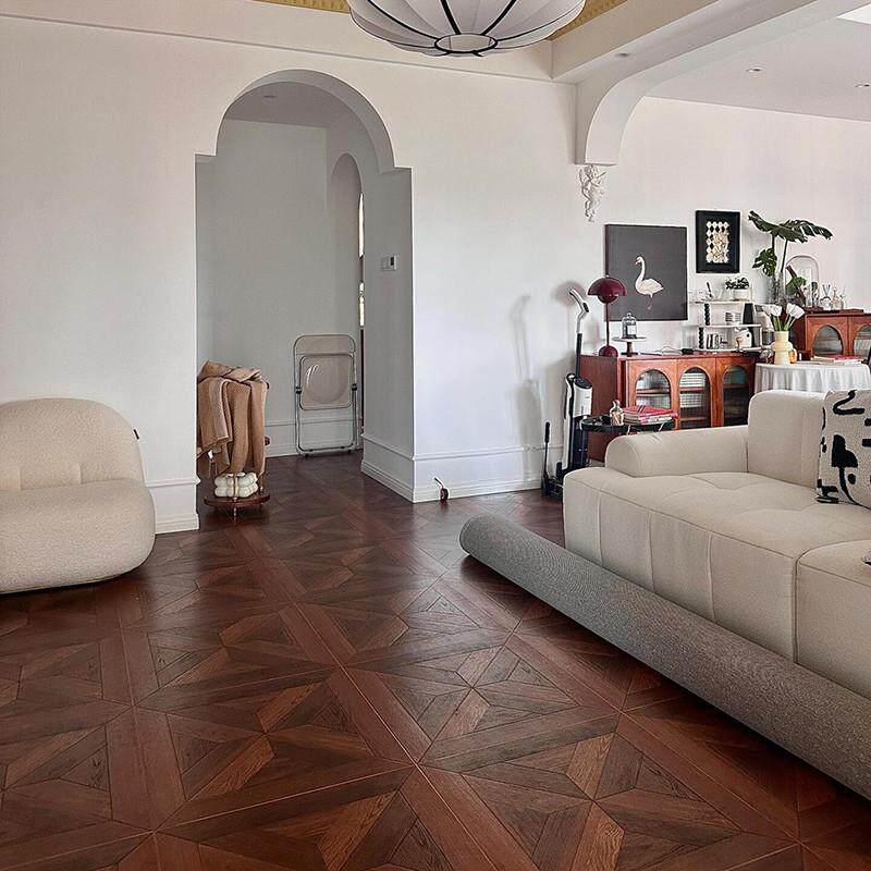 法式复古凡尔赛拼花木纹瓷砖800x800胡桃木客厅卧室防滑地板厂家