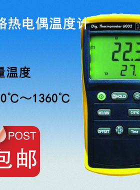 德国HDT双通道温度计6002 双路K型探头工业用测温仪数显温度表