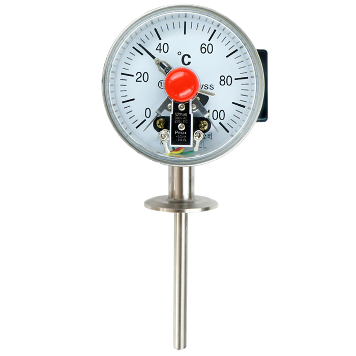 WSSX-411快装卫生型电接点双金属温度计 0-100℃ 380V 卡盘50.5mm