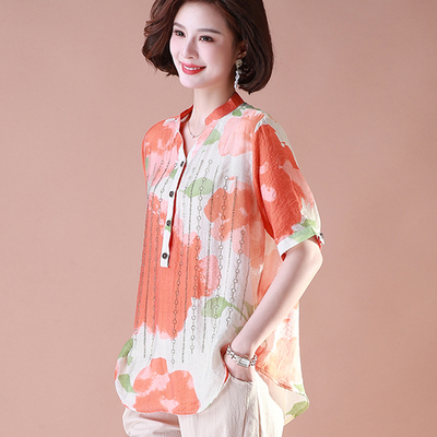 妈夏装棉麻套新款中老年