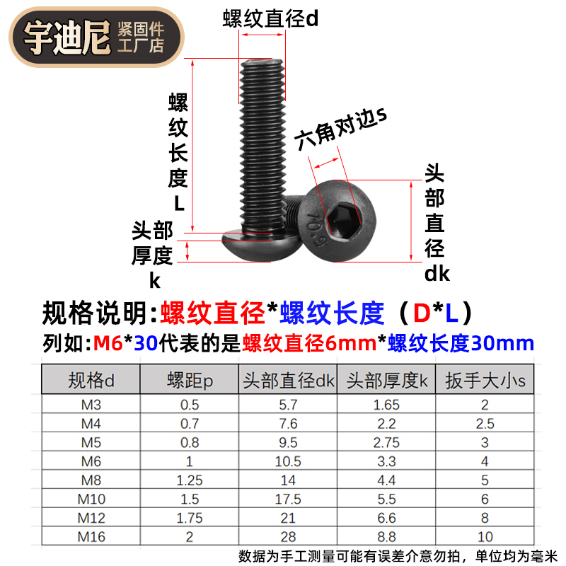级发黑半圆头内六角螺丝