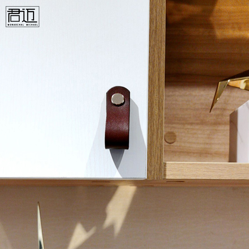 中古极简轻奢简约头层牛皮拉手真皮手柄柜门皮革抽屉棕色皮把手
