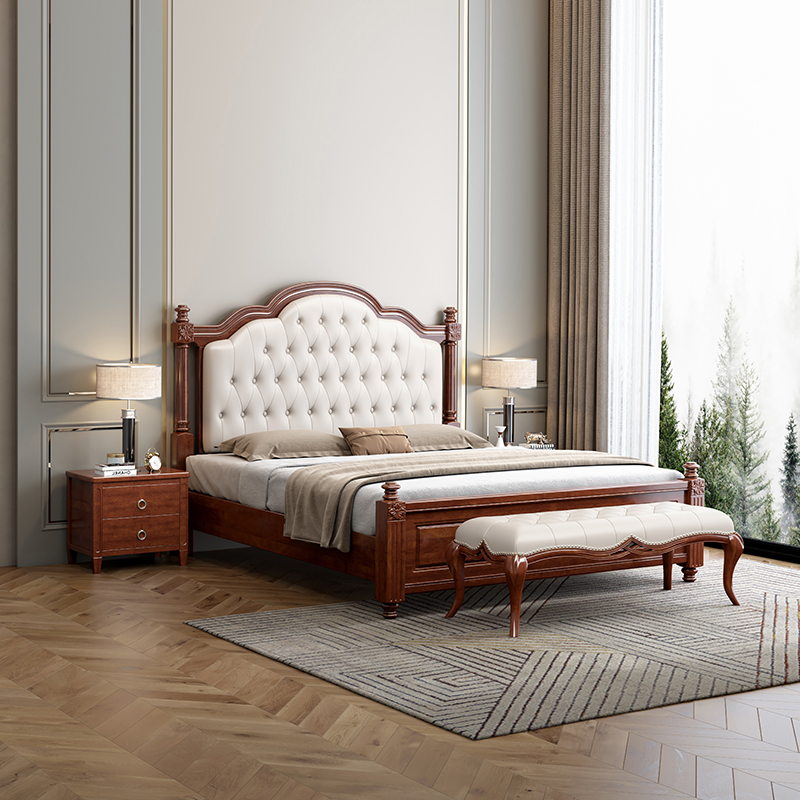 美式实木床双人床主卧1.8米现代简约软包橡胶木轻奢婚床2022新款