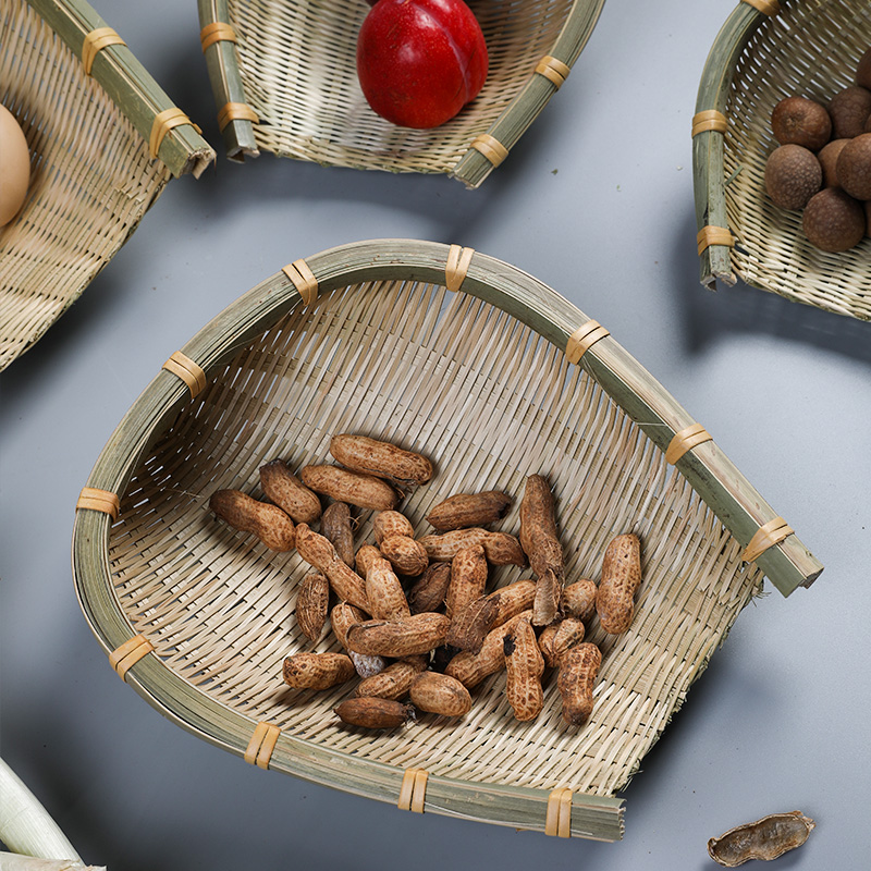 竹编特色手艺篮零食筐竹筛点心干果盘篮 餐厅装饰食物盘 拍摄道具