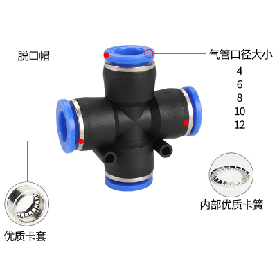 气动管十字四通接头快速