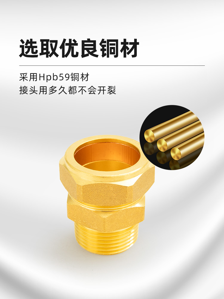 铜管卡套接头外丝对丝外牙接头8/10/12/16/20/22/25/28/34/42/54