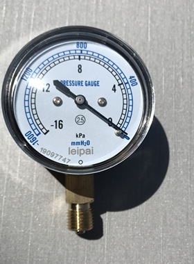 -1600mmH2O 真空膜盒压力表 -16-0kpa 负16KPA-0 直径65mm  负压