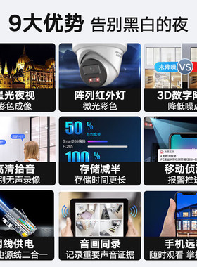 海康威视监控摄影头400万全彩高清POE半球网络摄像机3346FWDA4-LS