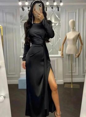 纯色长袖束腰修身不规则连衣裙 Corseted Slim Irregular Dress